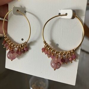 Strawberry quartz & pink tourmaline hoops and pendant necklace
